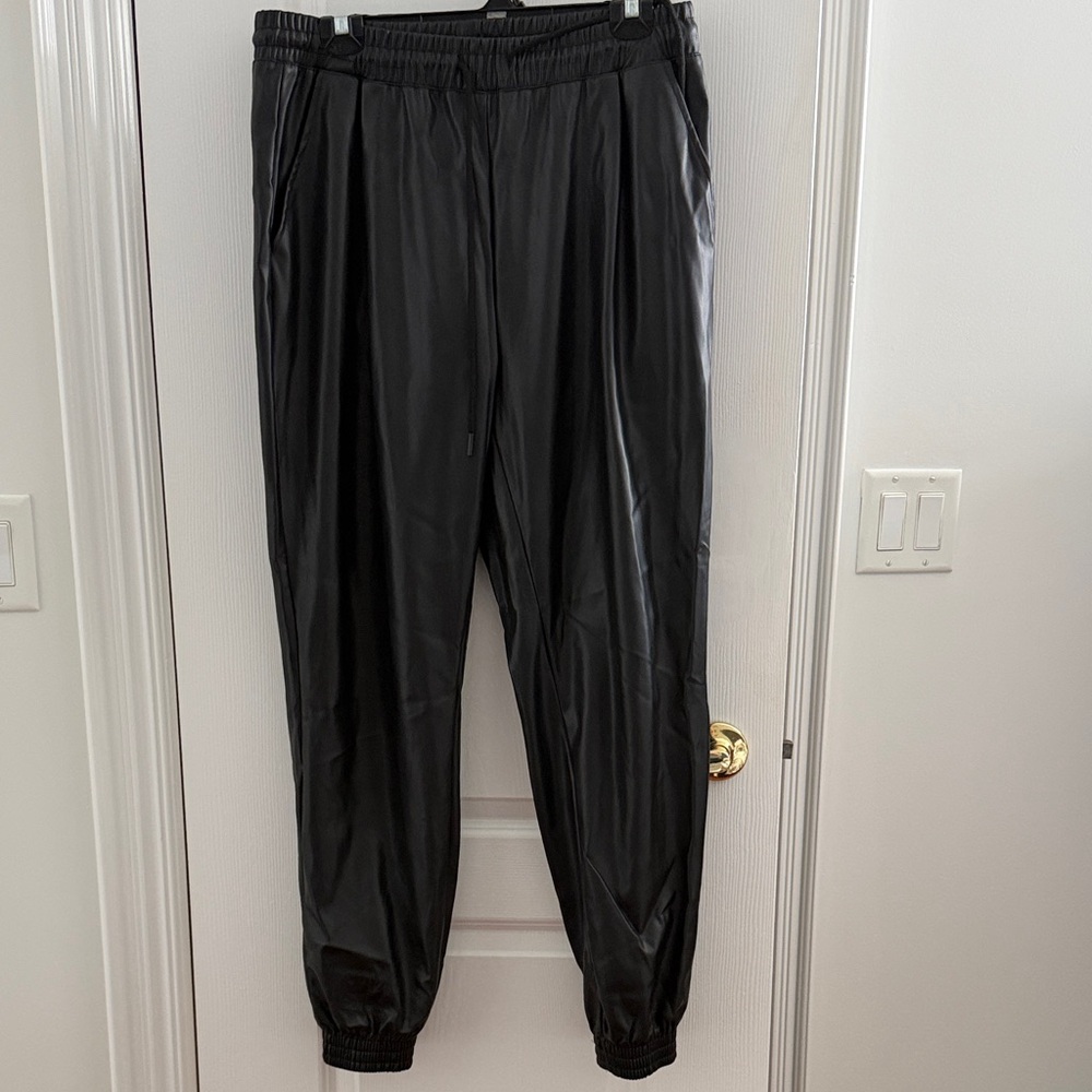 Black leather faux Jogger Pants